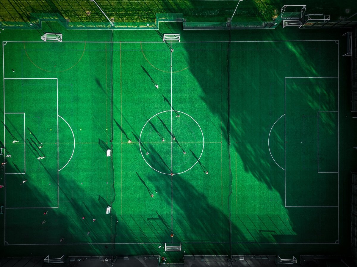Aerial view of a football match