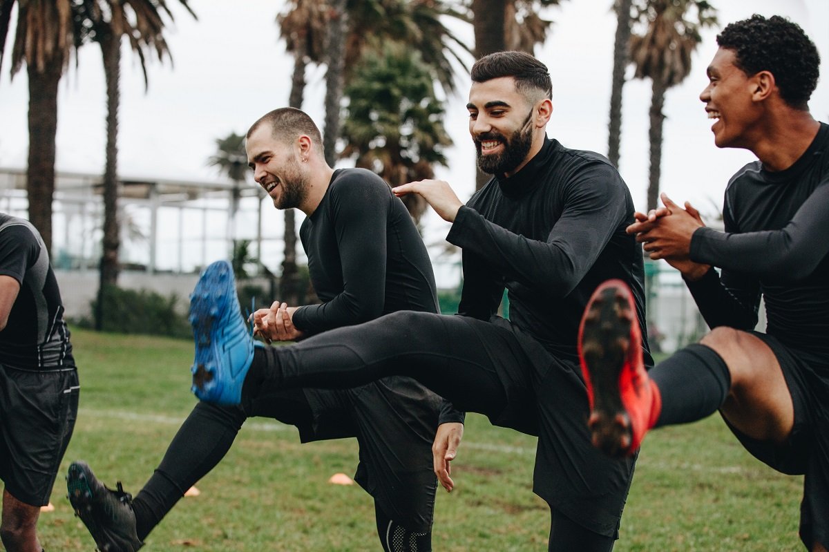 Footballers warming up