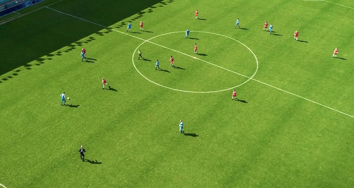 Aerial view of a professional football match